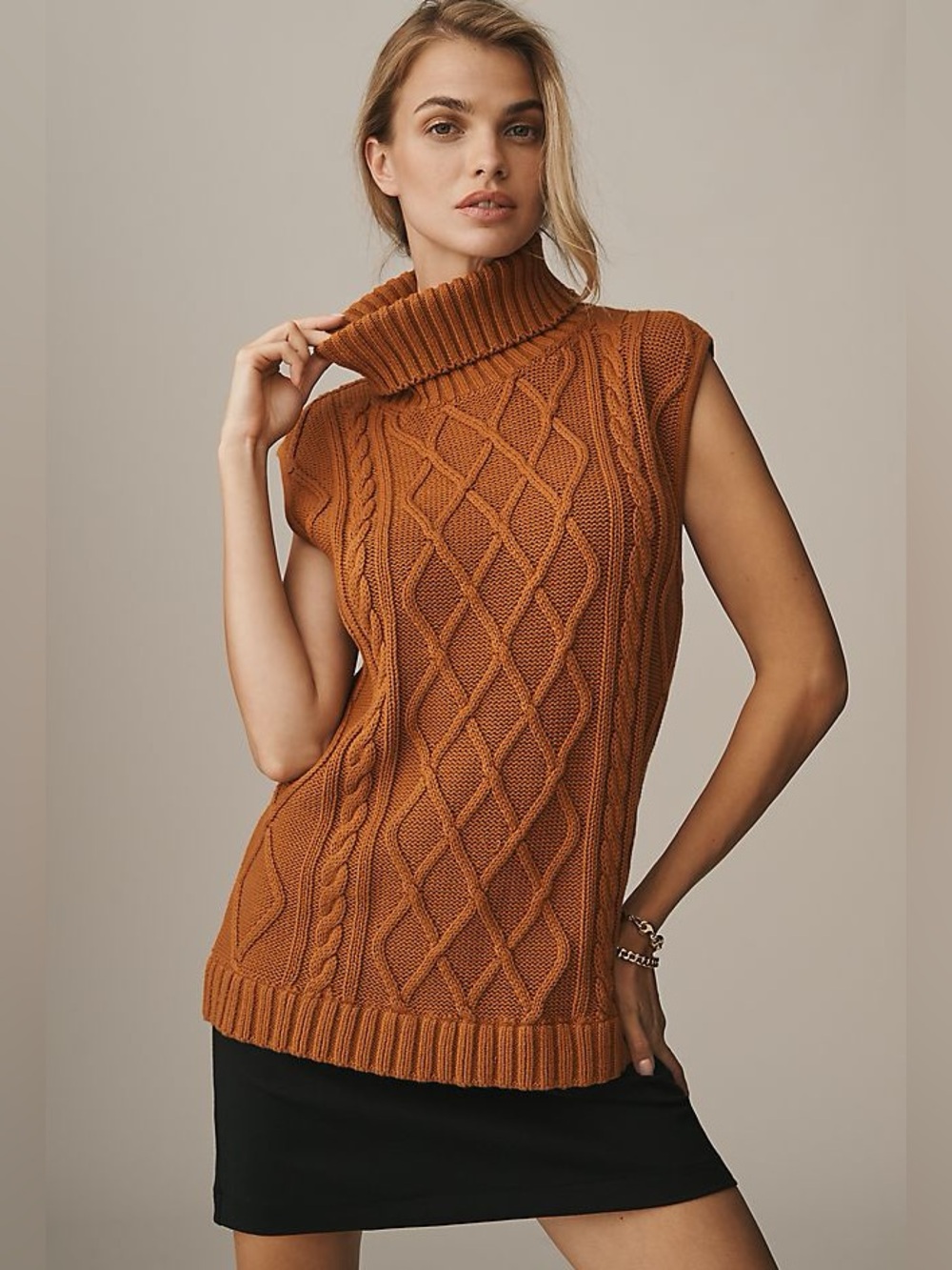 EUC Anthropologie Twofer Cable Turtleneck Sweater dress